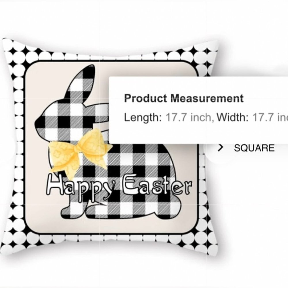 Easter Pillow Cover Buffalo Check Bunny Plaid Zipper Closure 17.7 Inch Square - Picture 5 of 13